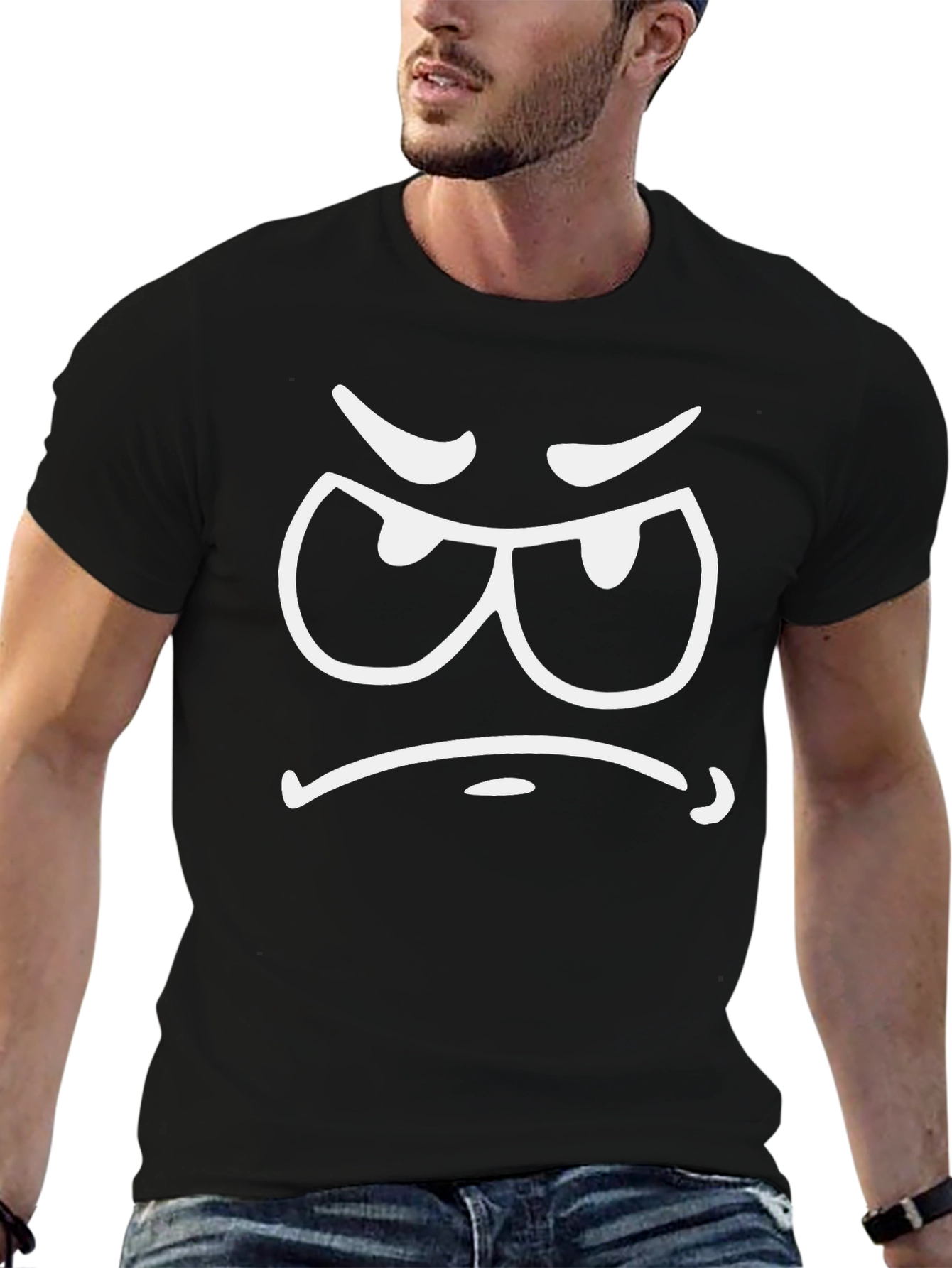 Grumpy Face Black T-Shirt - Express Your Mood!