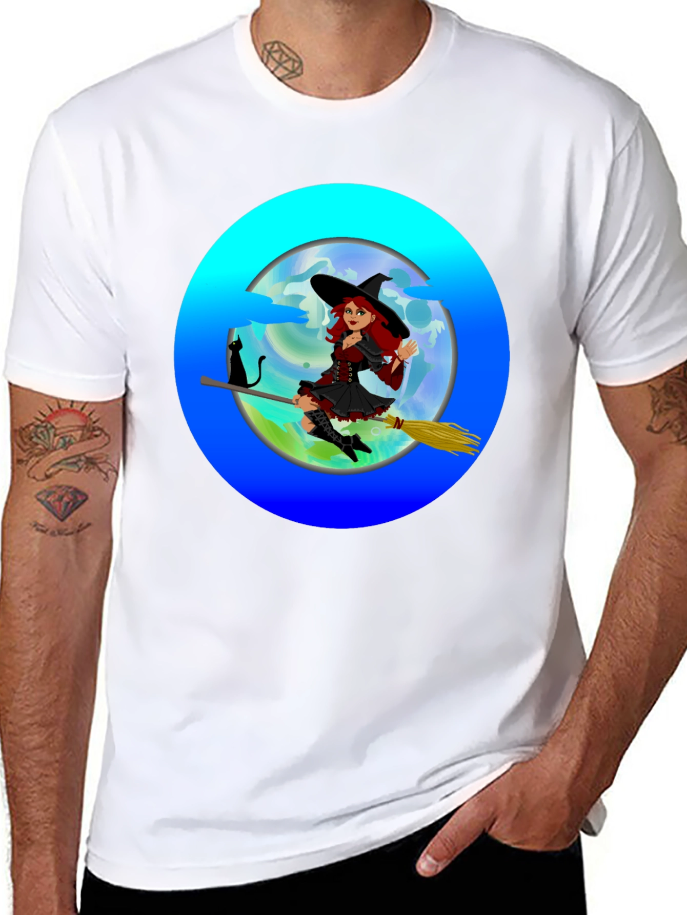 Witch on Broom T-Shirt - Spooky & Fun!