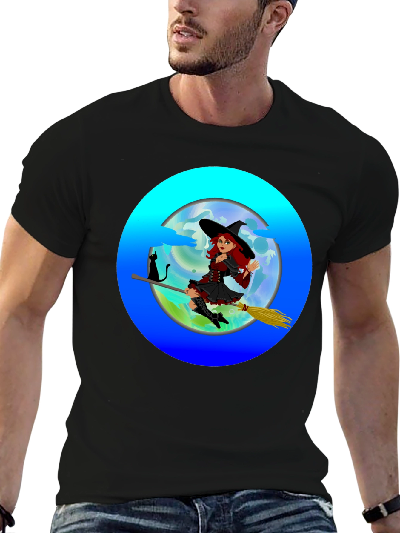 Witch on Broom T-Shirt - Spooky & Fun!