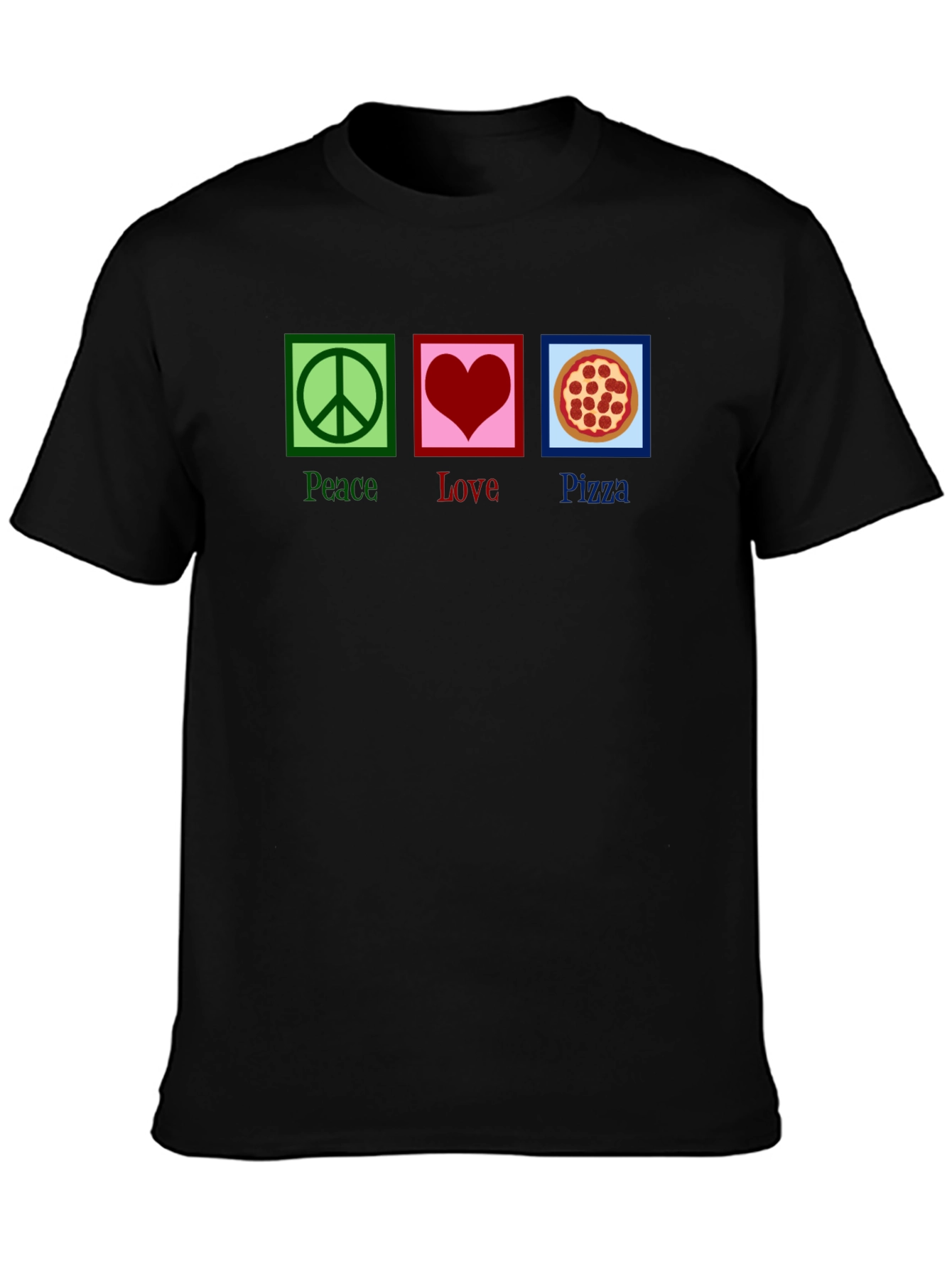 Peace Love Pizza Graphic Tee - Black Cotton T-Shirt