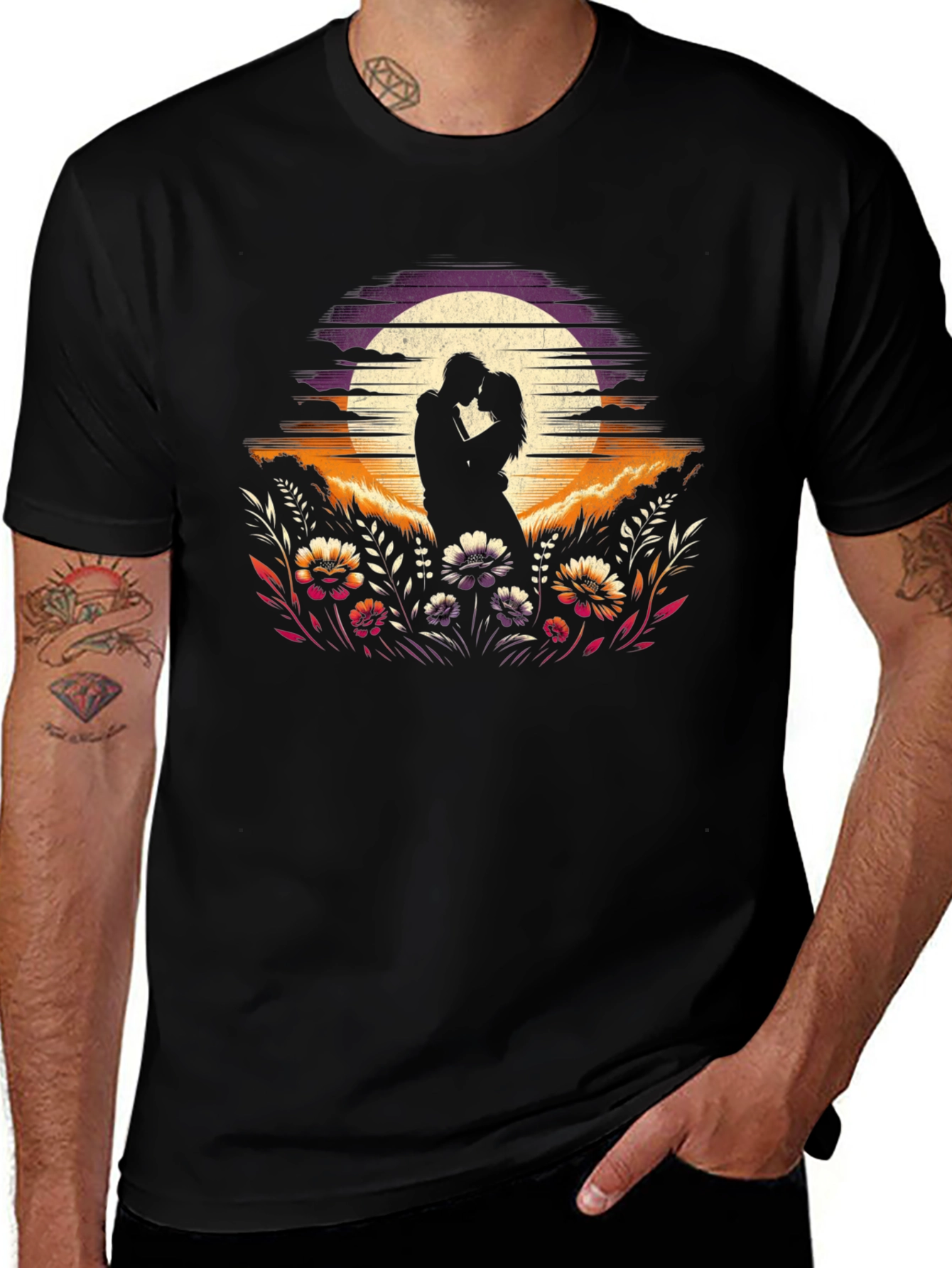 Romantic Sunset Couple Graphic T-Shirt
