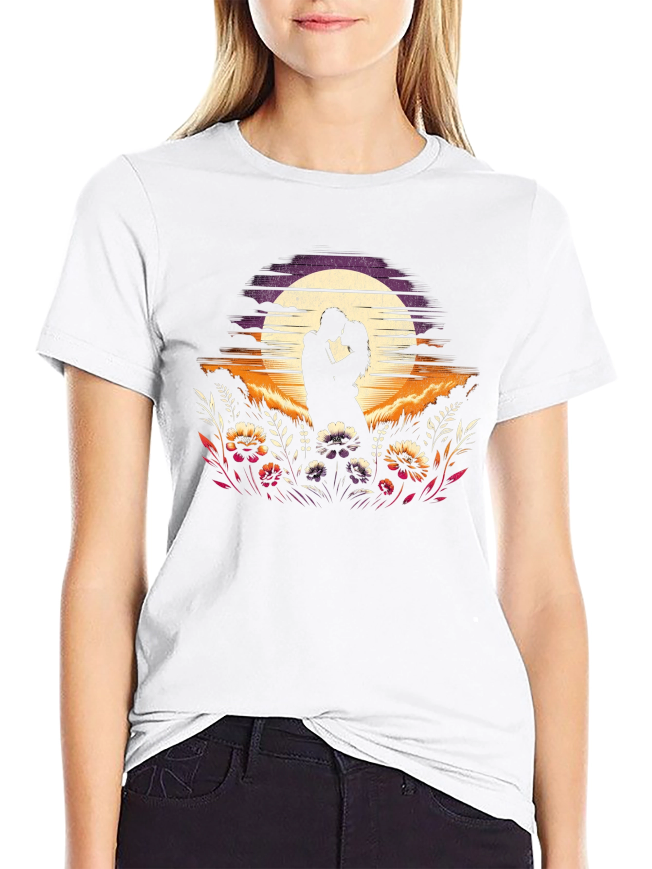 Romantic Sunset Couple Graphic T-Shirt