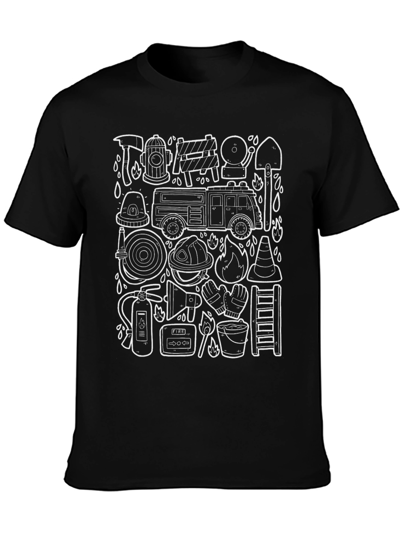 Firefighter Doodle Graphic Black T-Shirt