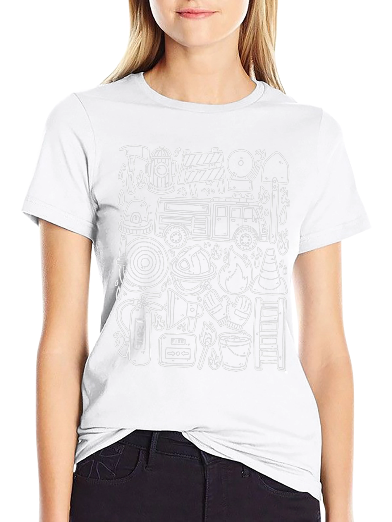 Firefighter Doodle Graphic Black T-Shirt