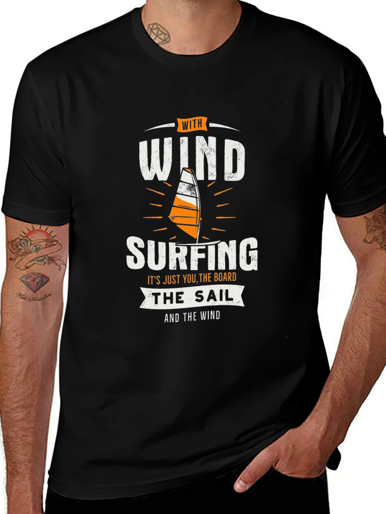 Wind Surfing Graphic T-Shirt - Black Cotton Tee