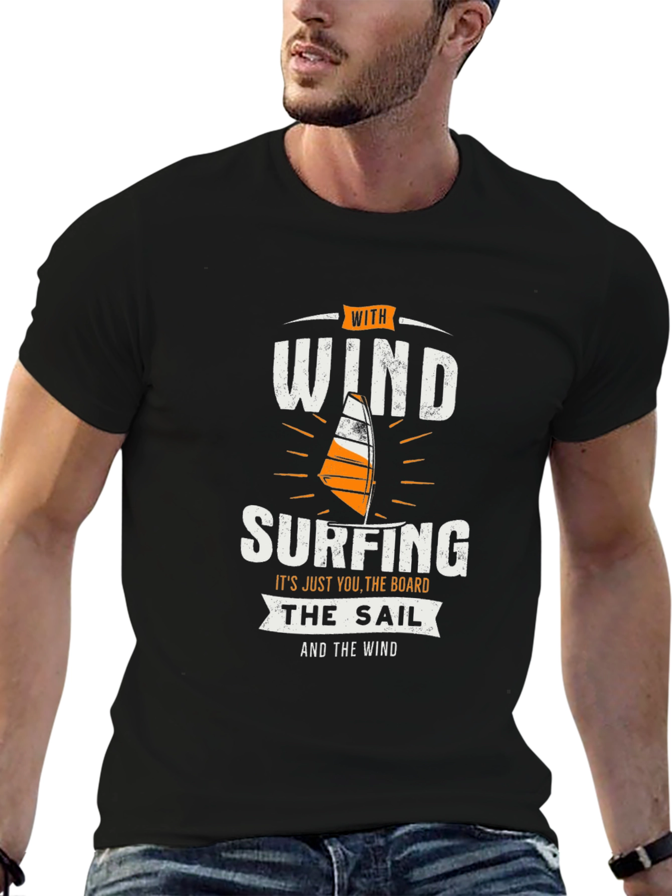 Wind Surfing Graphic T-Shirt - Black Cotton Tee