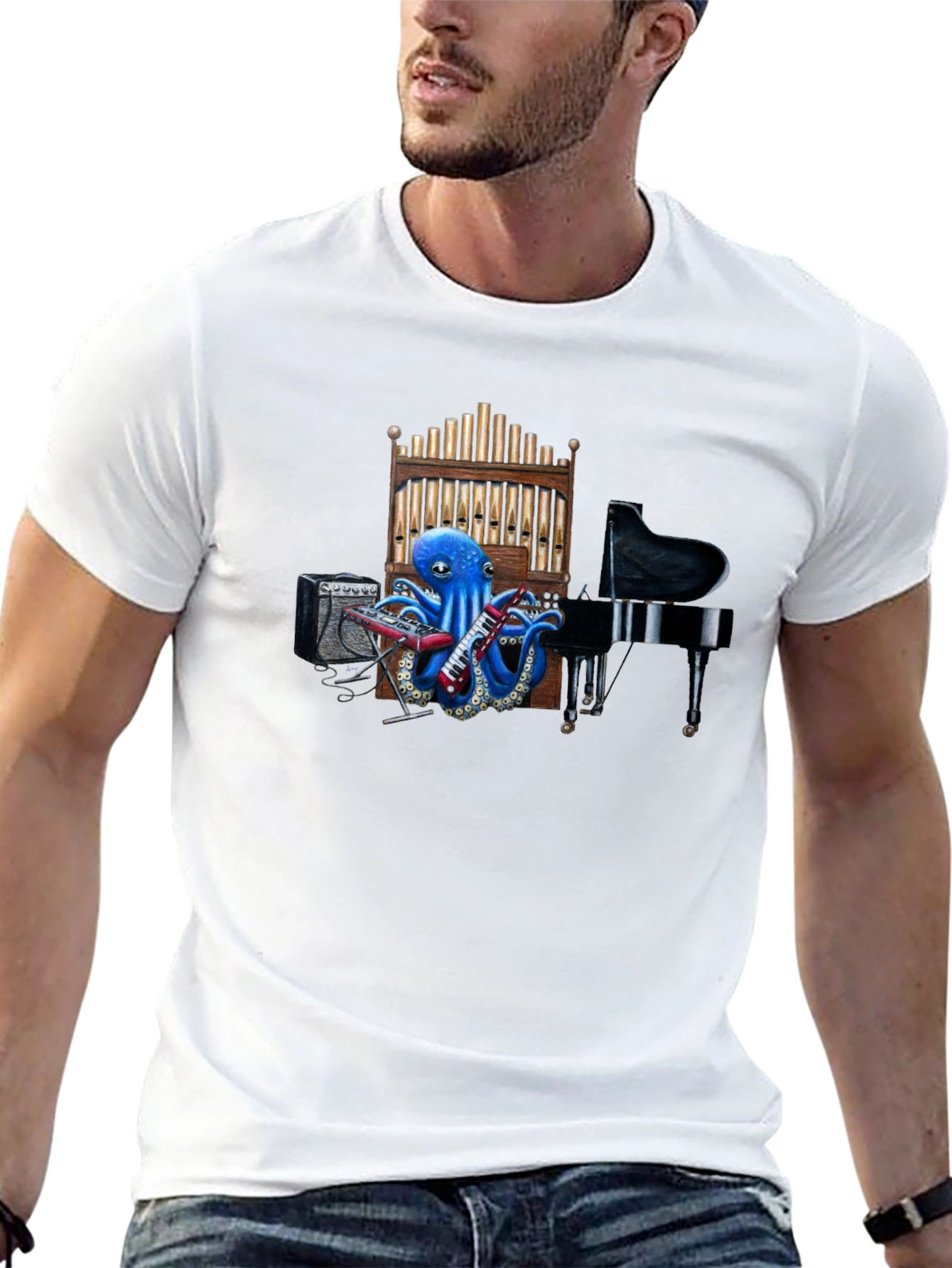 Octopus Musician Graphic Tee - Black