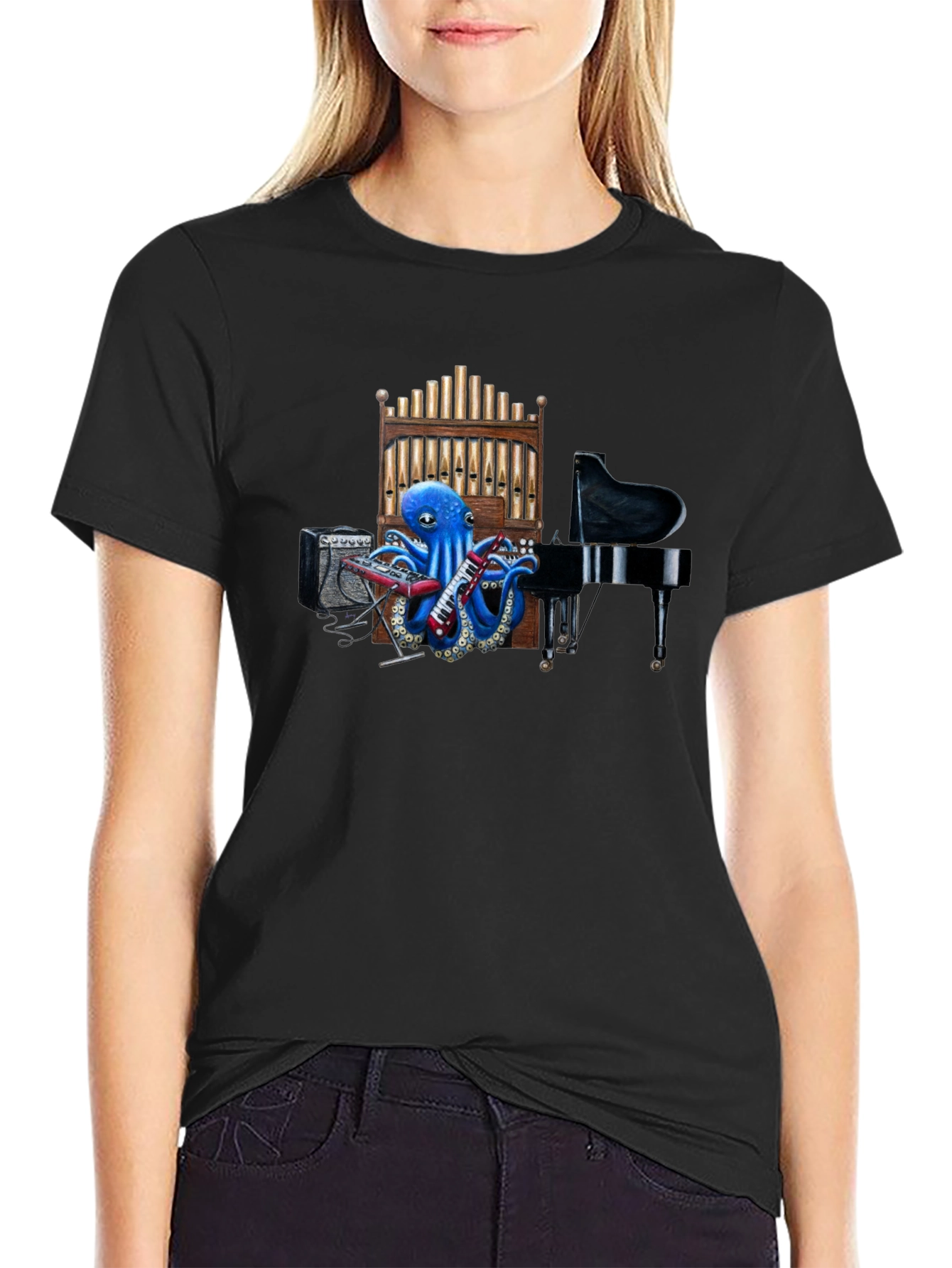 Octopus Musician Graphic Tee - Black