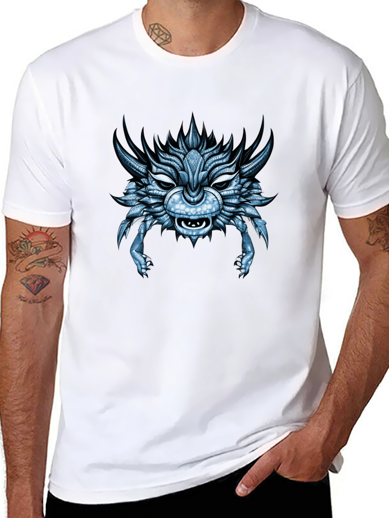 Cool Blue Dragon Head Graphic T-Shirt