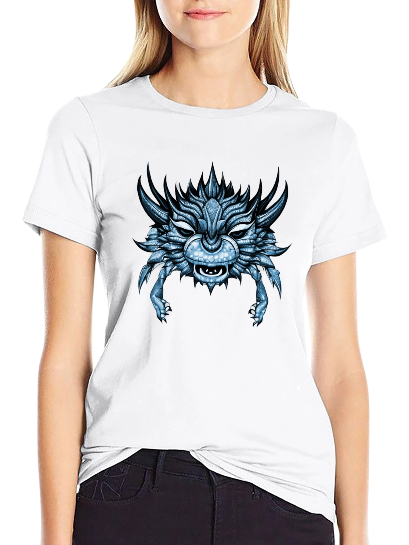 Cool Blue Dragon Head Graphic T-Shirt