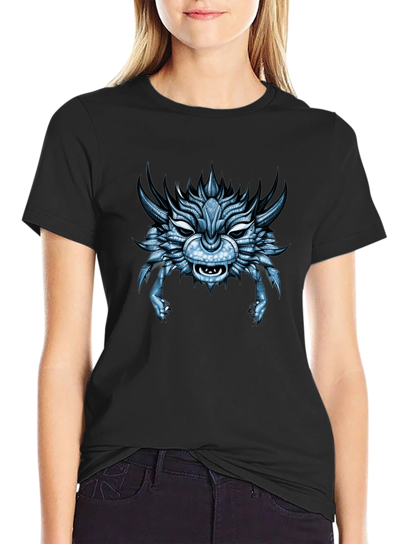 Cool Blue Dragon Head Graphic T-Shirt