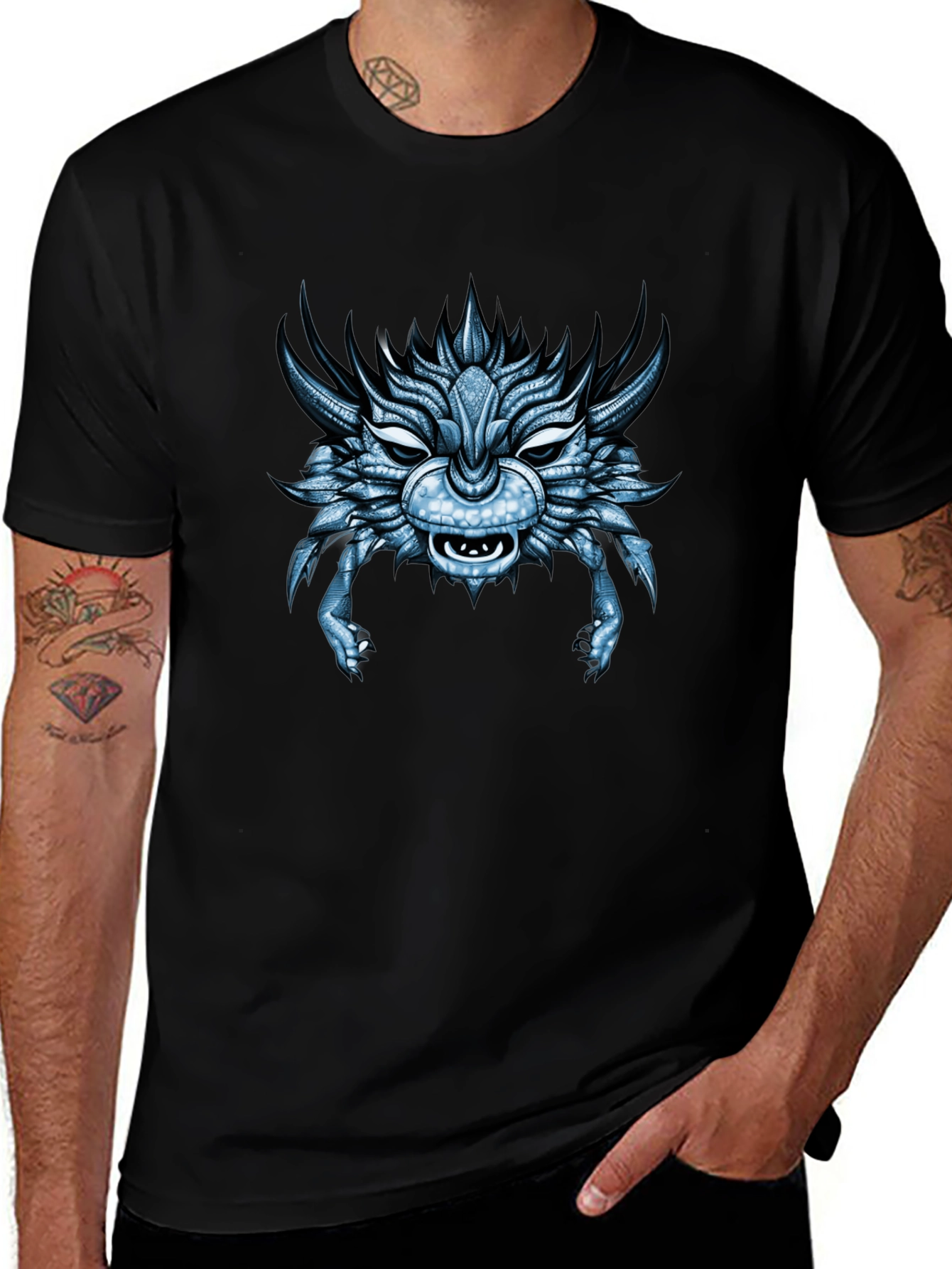 Cool Blue Dragon Head Graphic T-Shirt