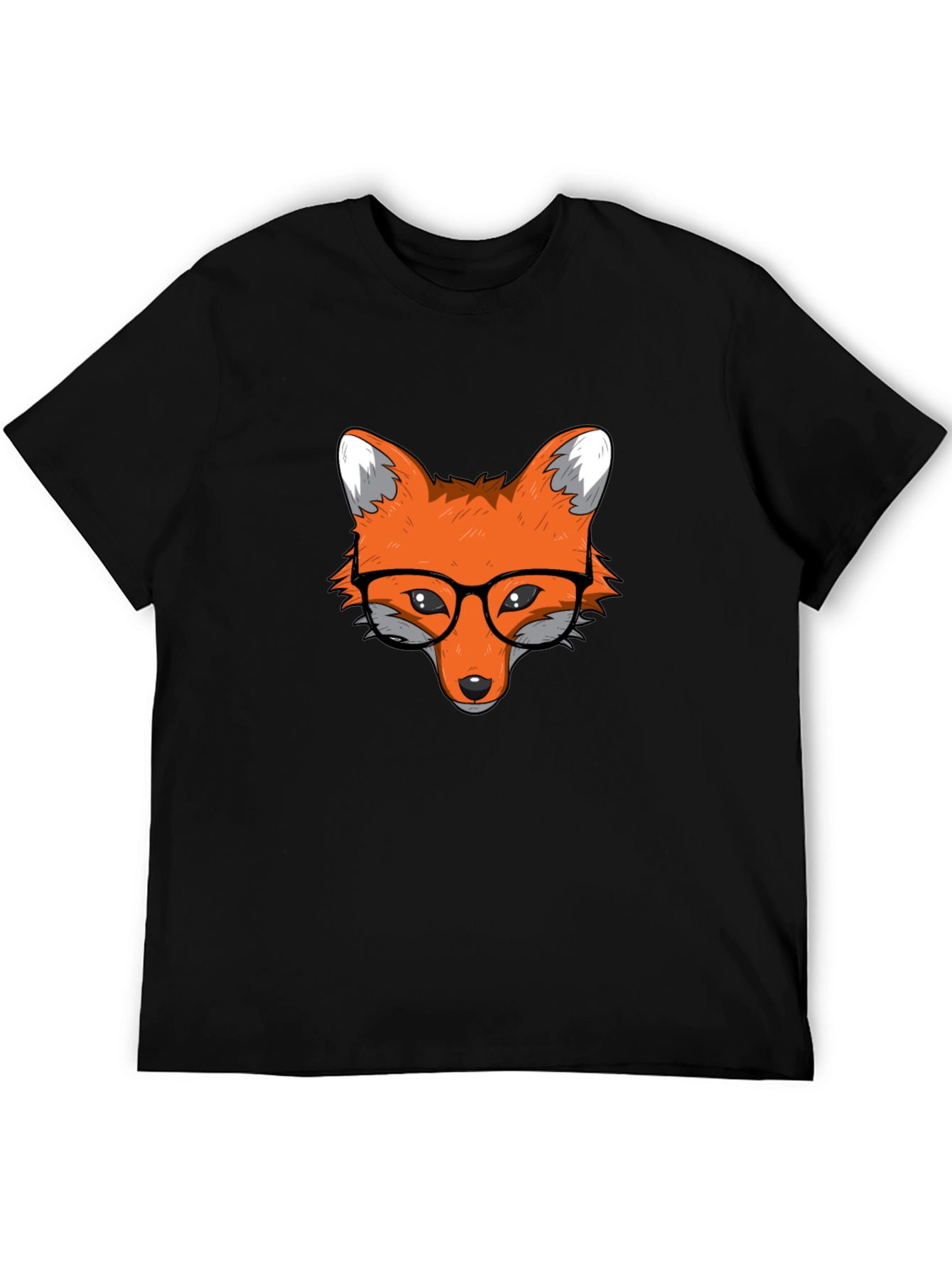 Fox with Glasses Black T-Shirt