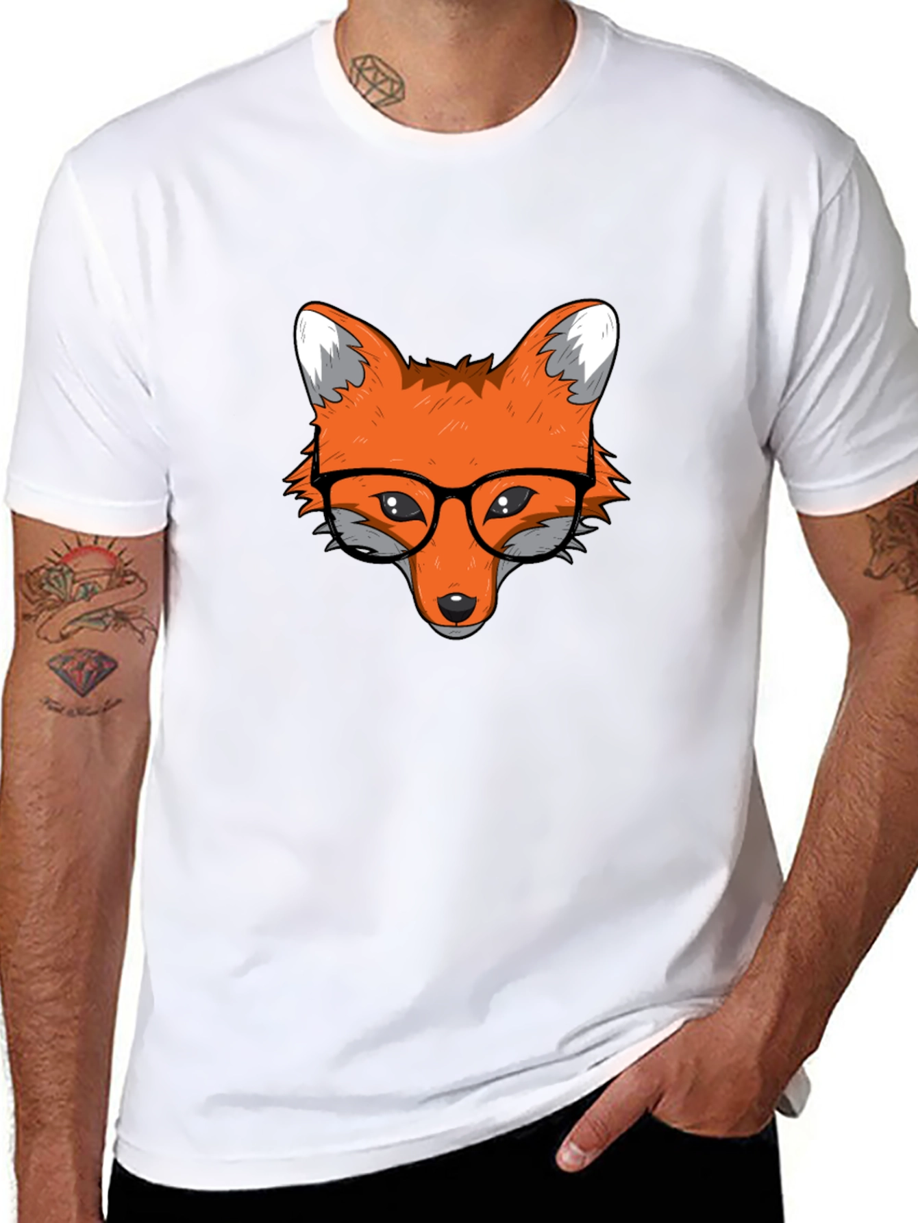 Fox with Glasses Black T-Shirt