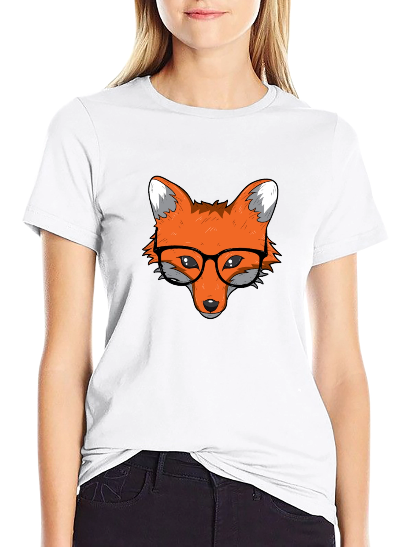 Fox with Glasses Black T-Shirt