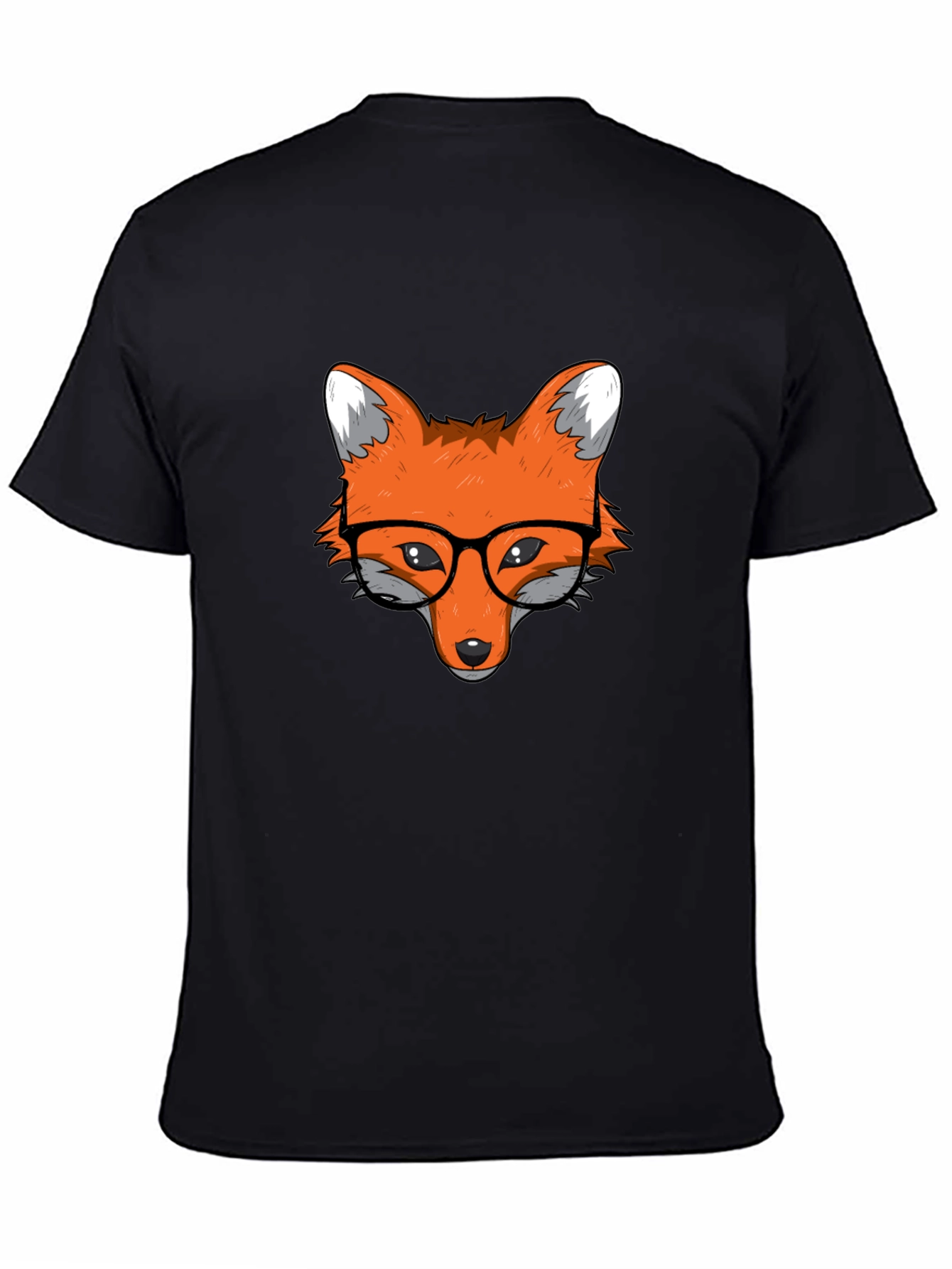 Fox with Glasses Black T-Shirt