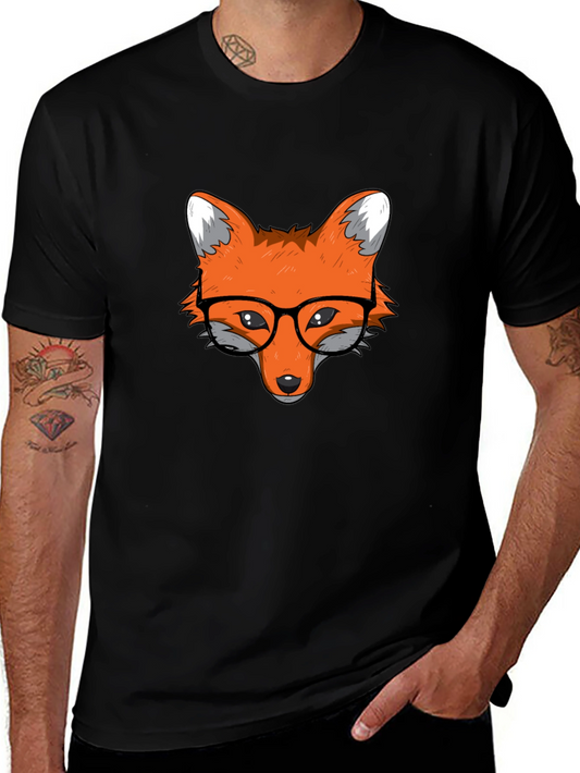 Fox with Glasses Black T-Shirt