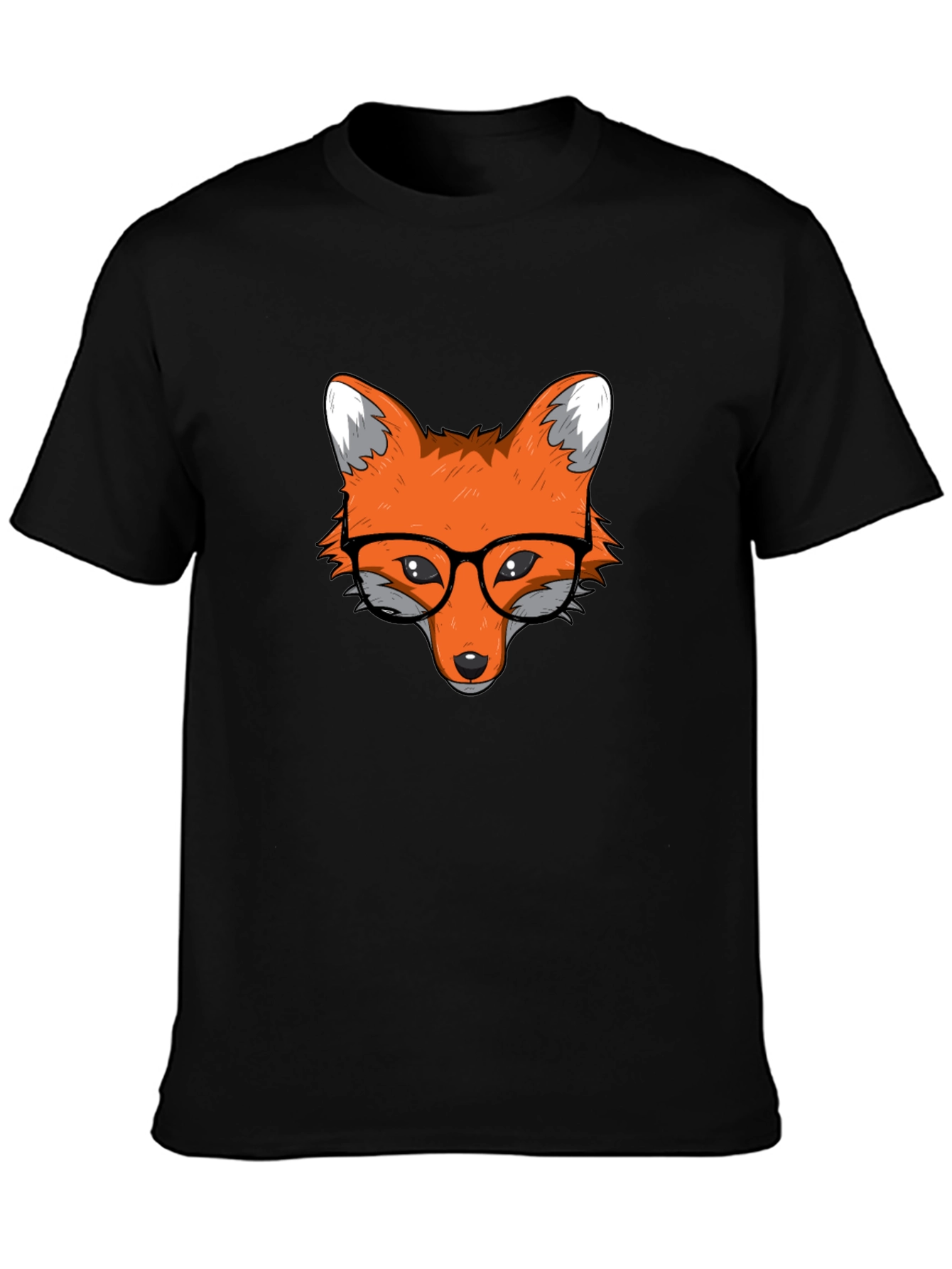 Fox with Glasses Black T-Shirt