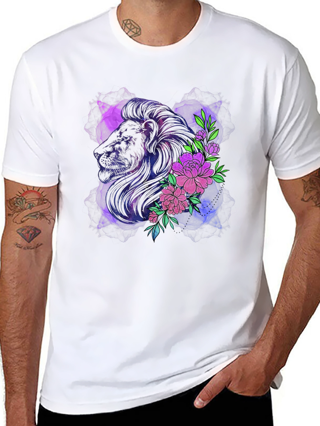 Lion & Floral Graphic Tee - Modern Style