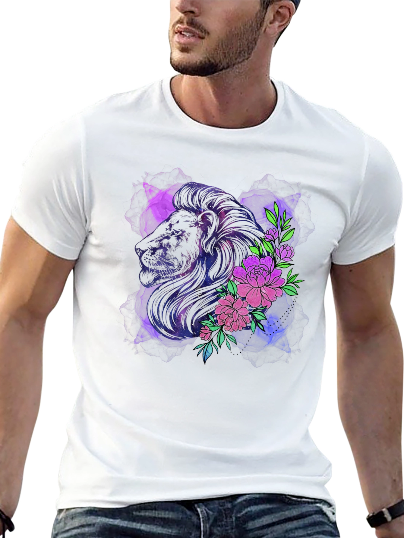 Lion & Floral Graphic Tee - Modern Style