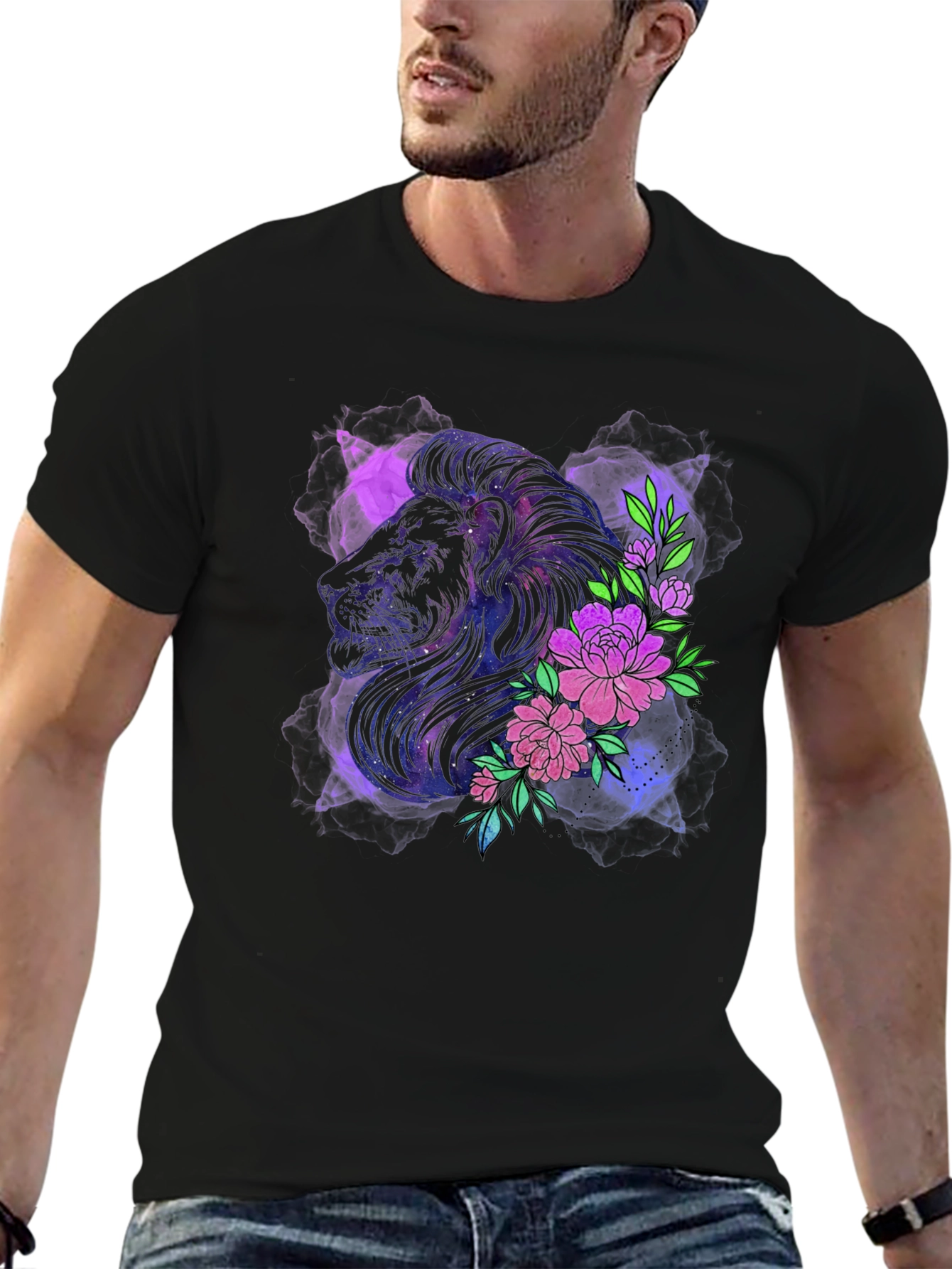 Lion & Floral Graphic Tee - Modern Style