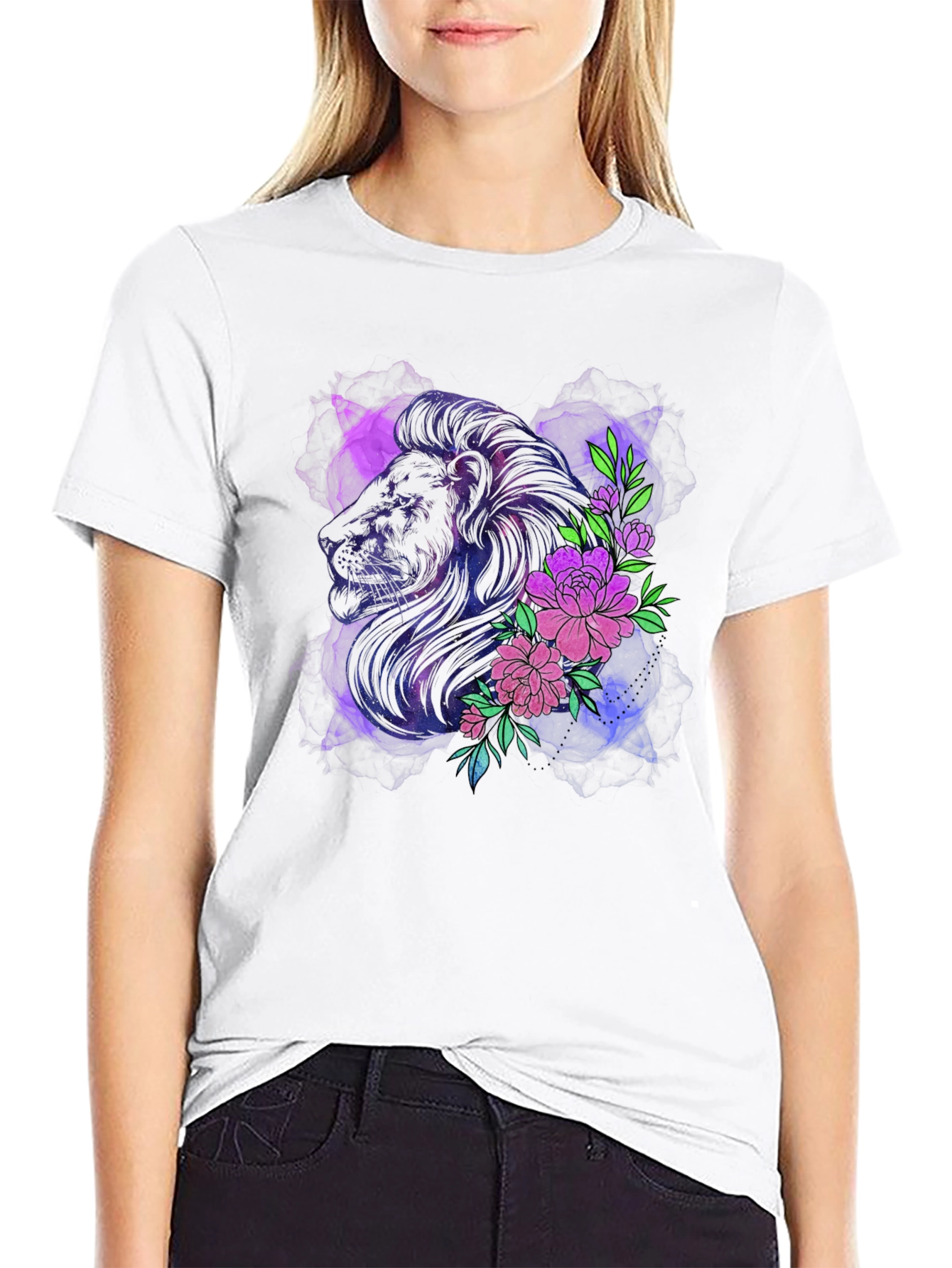 Lion & Floral Graphic Tee - Modern Style
