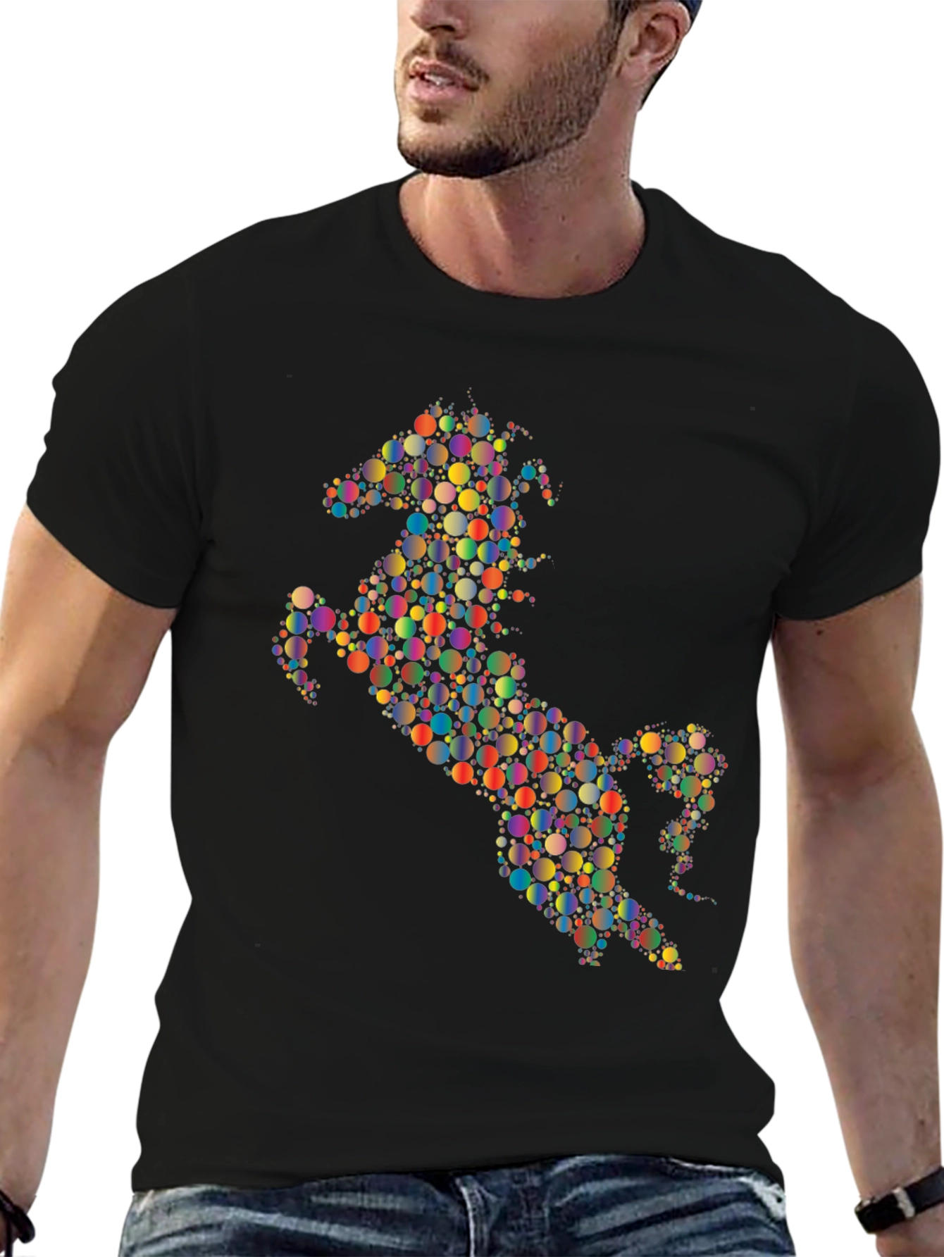 Abstract Horse Graphic Tee - Black Cotton Blend