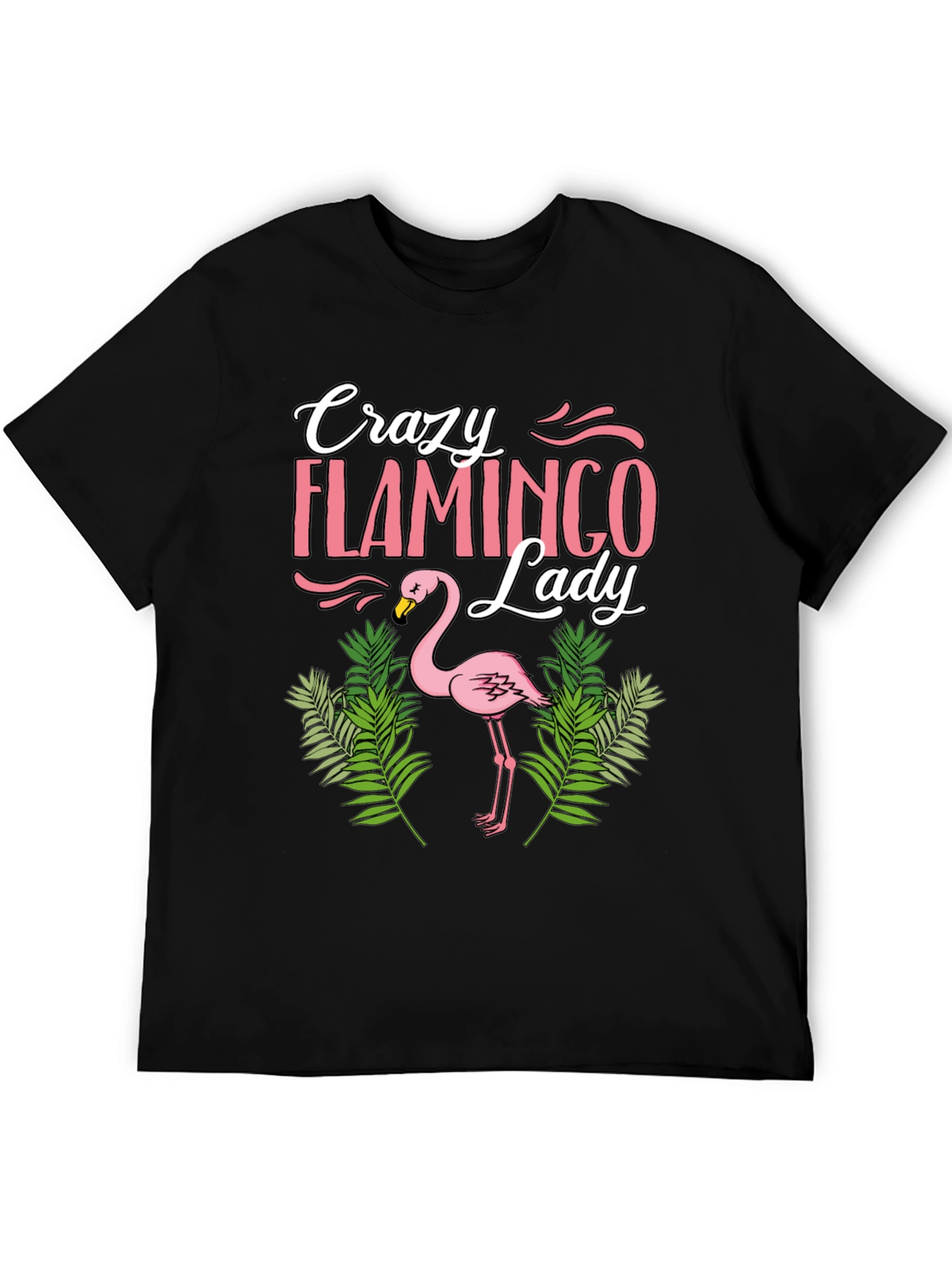 Crazy Flamingo Lady T-Shirt - Black