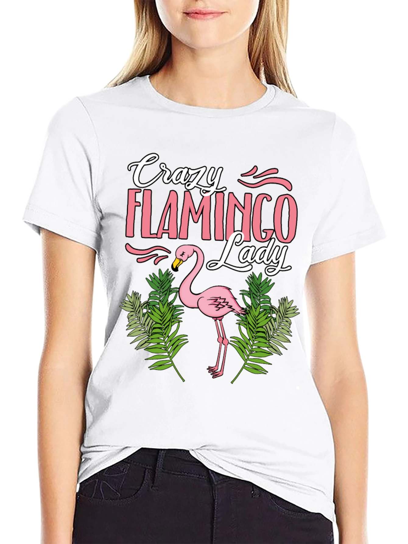 Crazy Flamingo Lady T-Shirt - Black