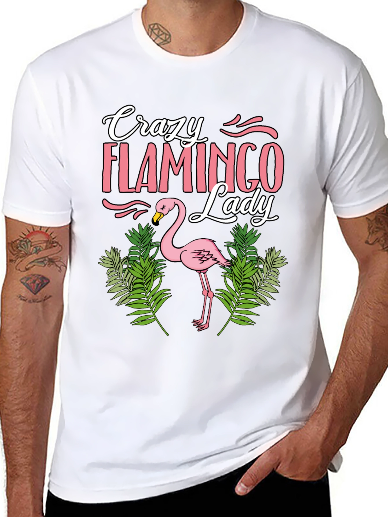 Crazy Flamingo Lady T-Shirt - Black