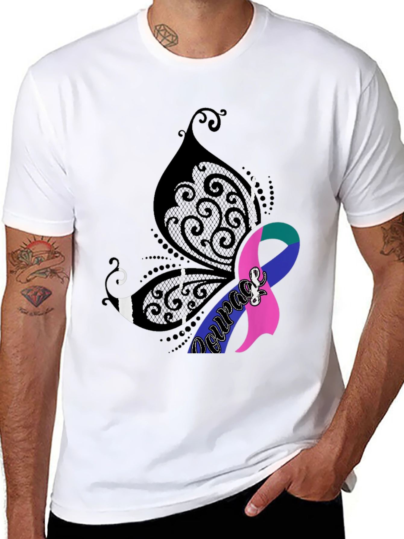 Courage Butterfly Ribbon Graphic Tee