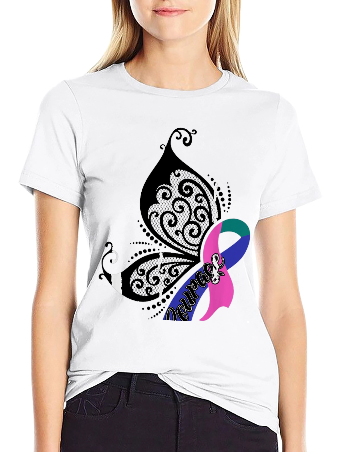 Courage Butterfly Ribbon Graphic Tee
