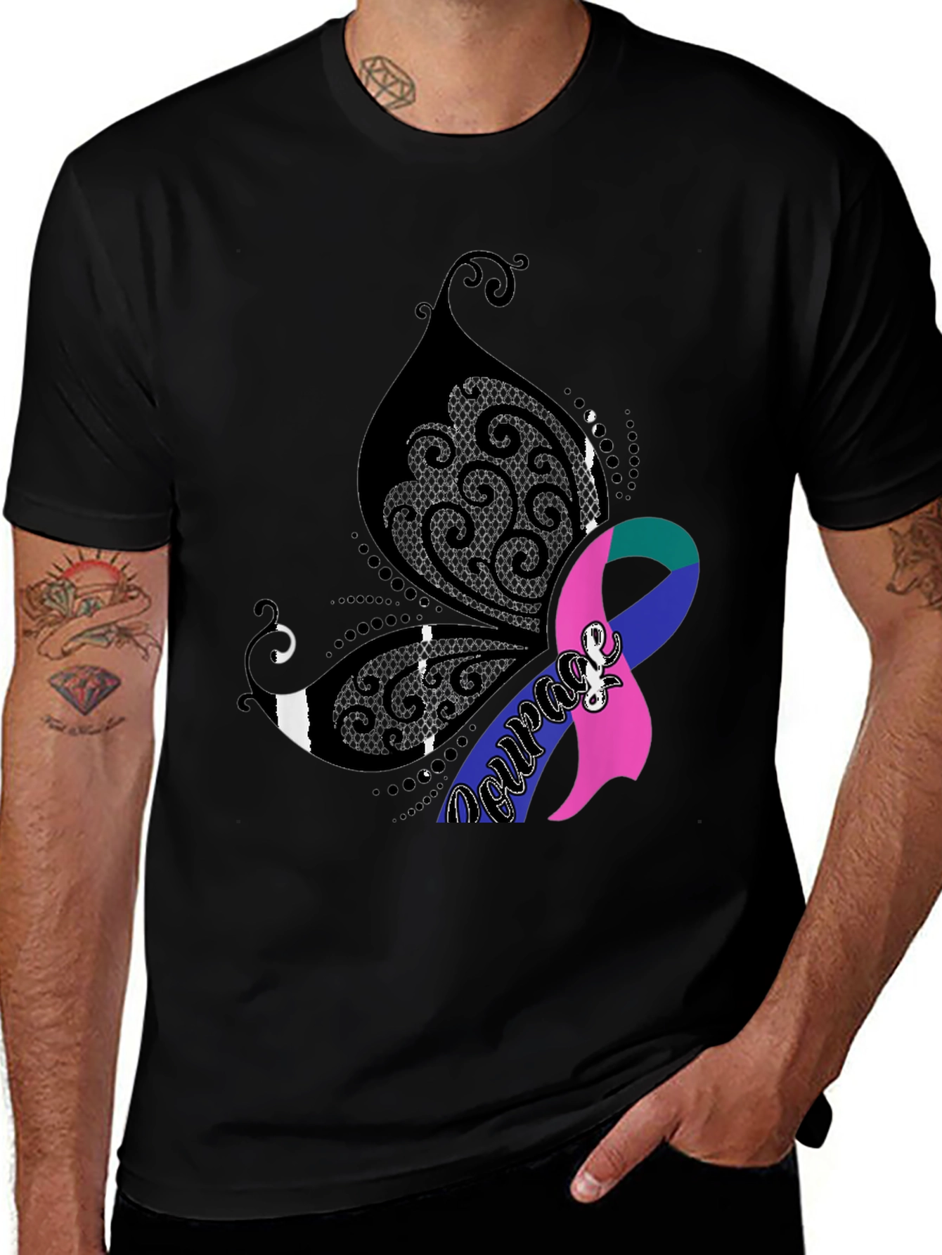 Courage Butterfly Ribbon Graphic Tee