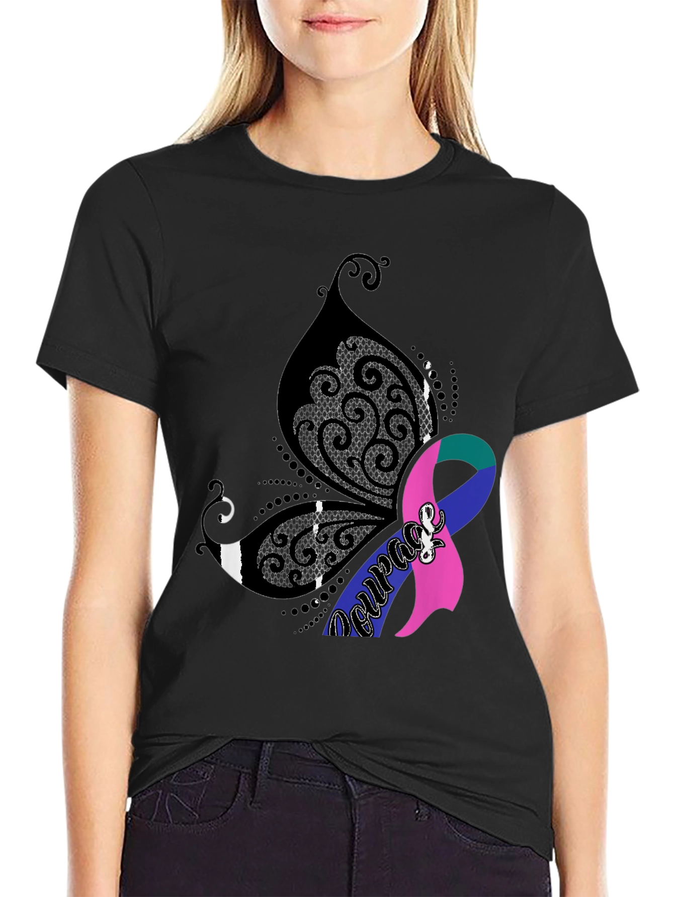 Courage Butterfly Ribbon Graphic Tee