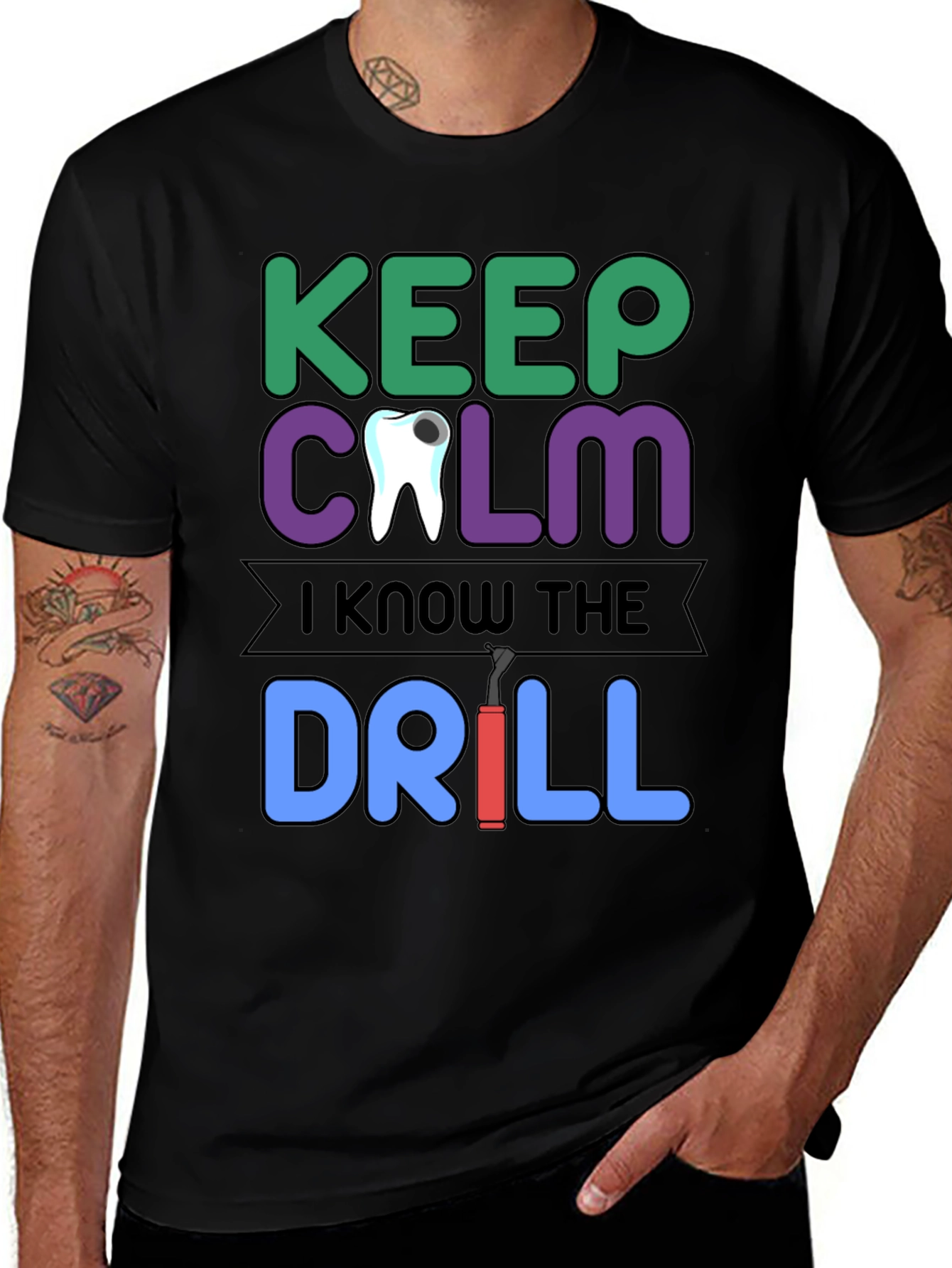 Keep Calm Dentist T-Shirt Funny Dental Drill Tee