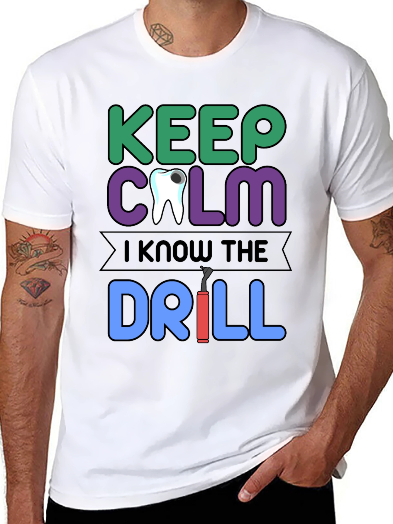 Keep Calm Dentist T-Shirt Funny Dental Drill Tee