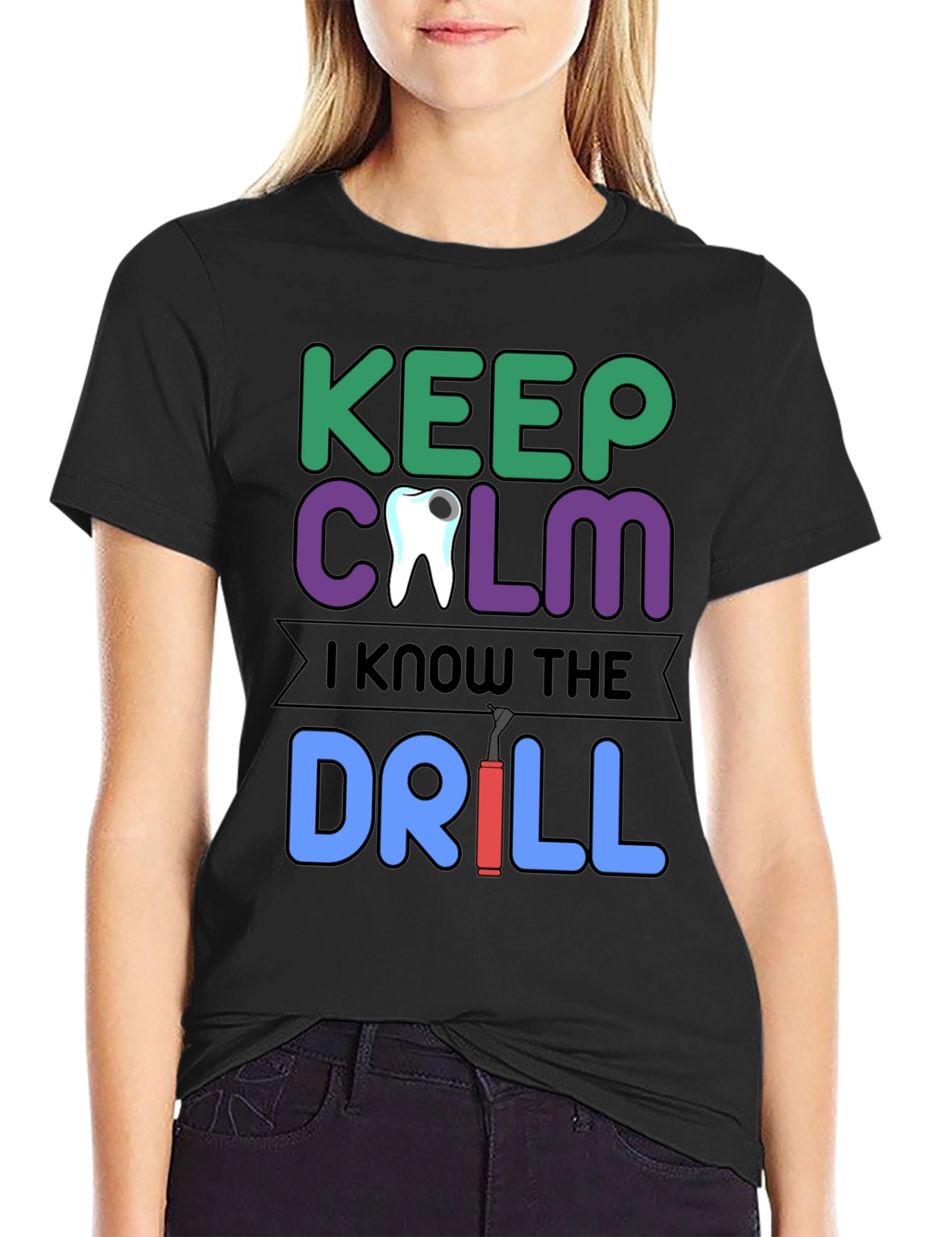 Keep Calm Dentist T-Shirt Funny Dental Drill Tee