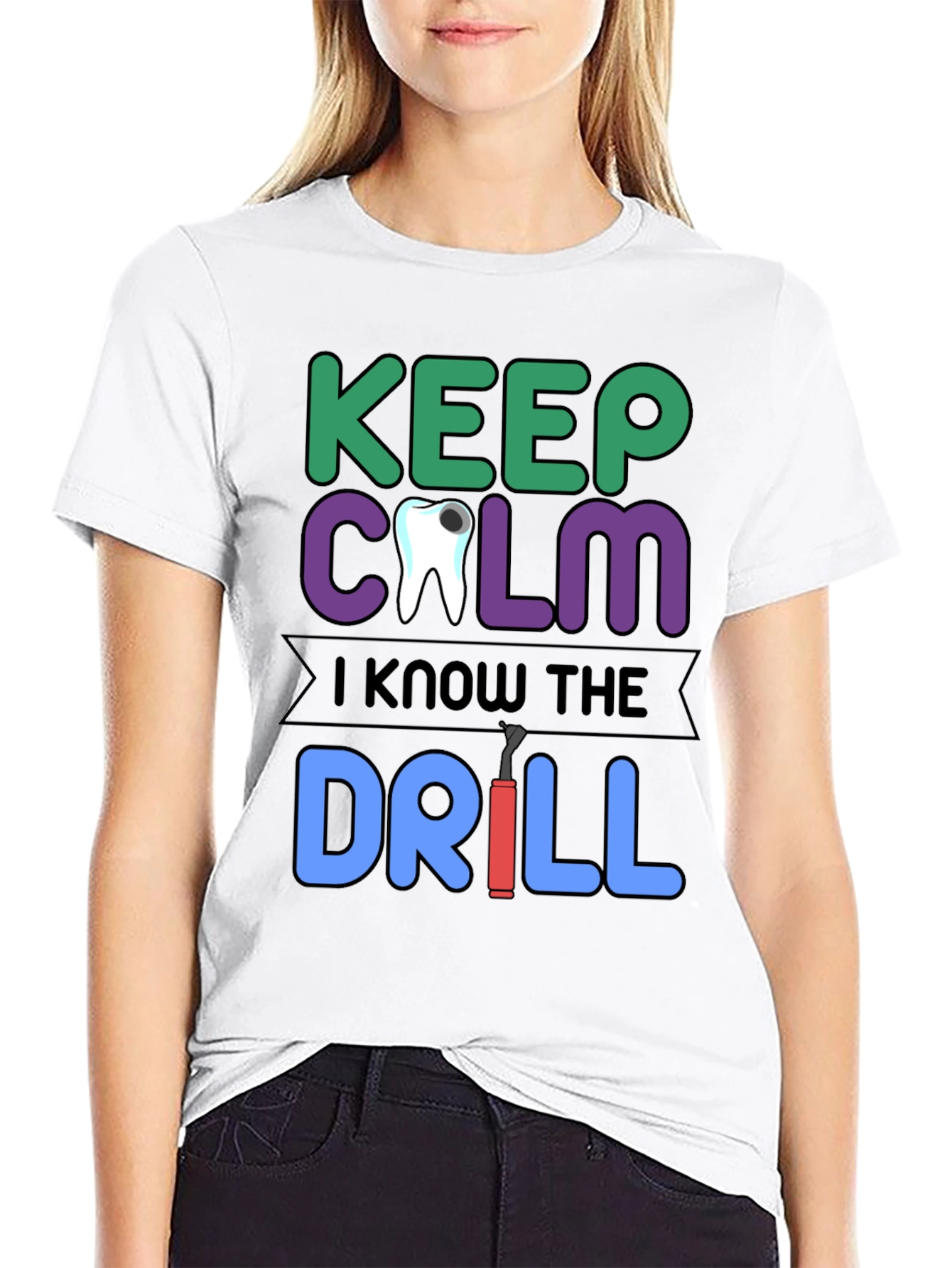 Keep Calm Dentist T-Shirt Funny Dental Drill Tee