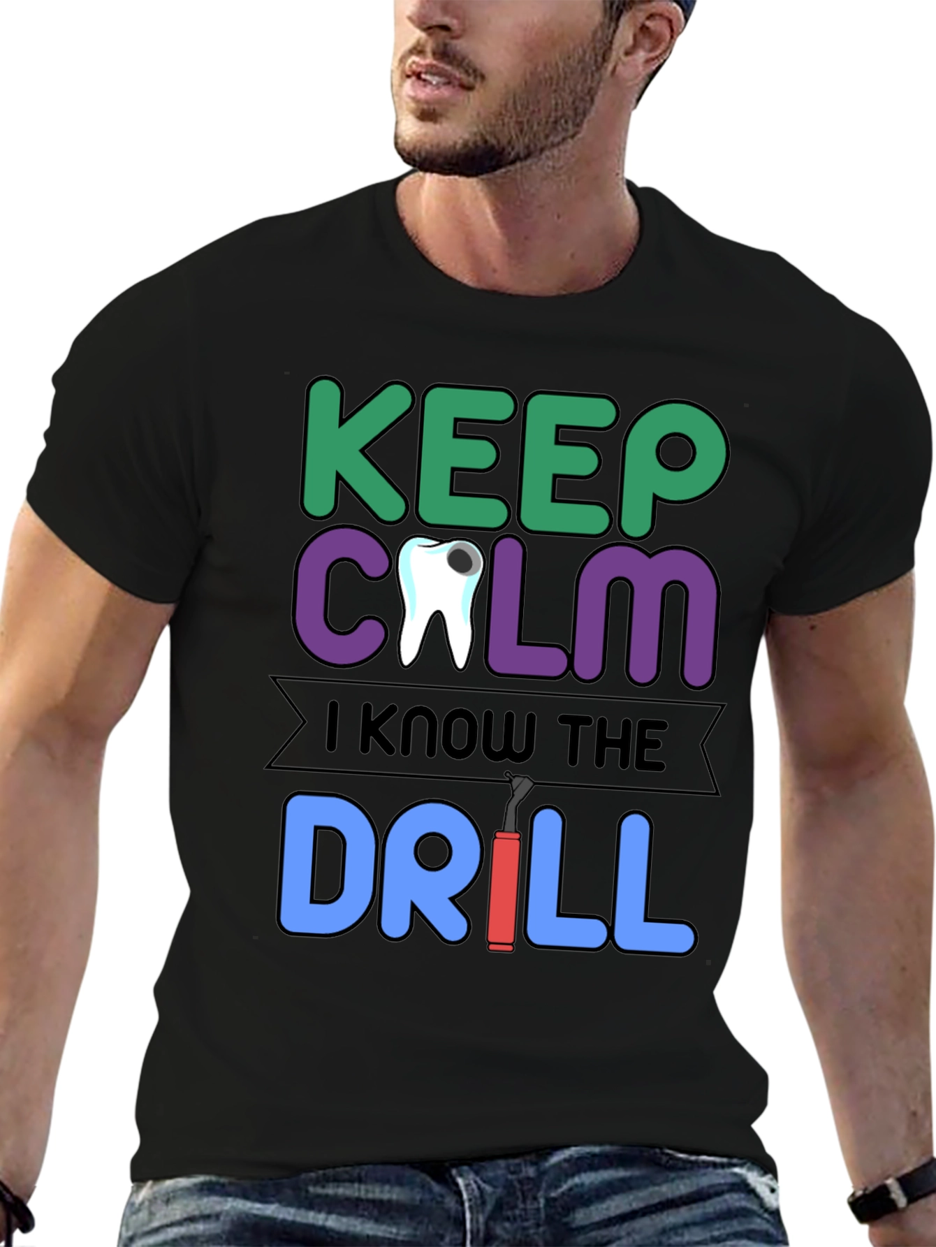 Keep Calm Dentist T-Shirt Funny Dental Drill Tee