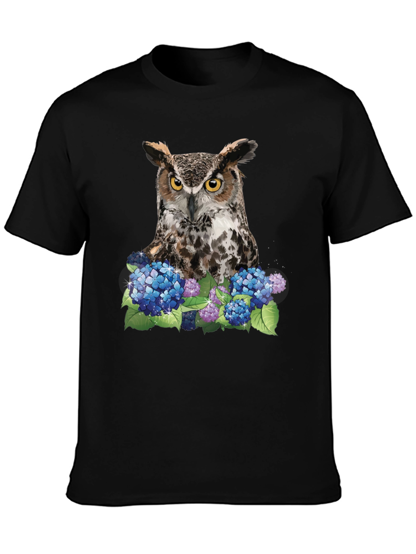 Owl and Hydrangea Graphic Tee - Nature T-Shirt