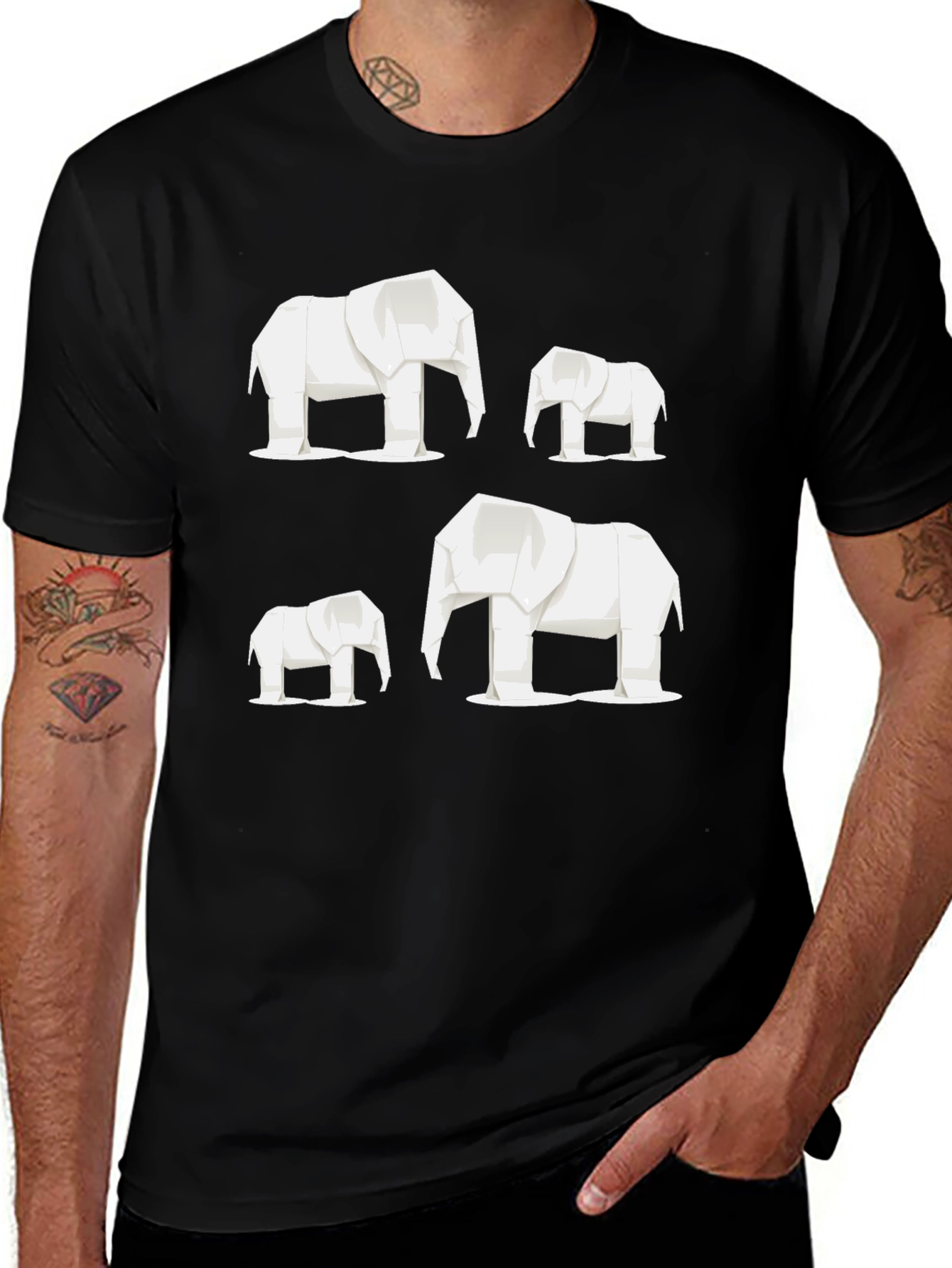 Origami Elephant T-Shirt - Geometric Design