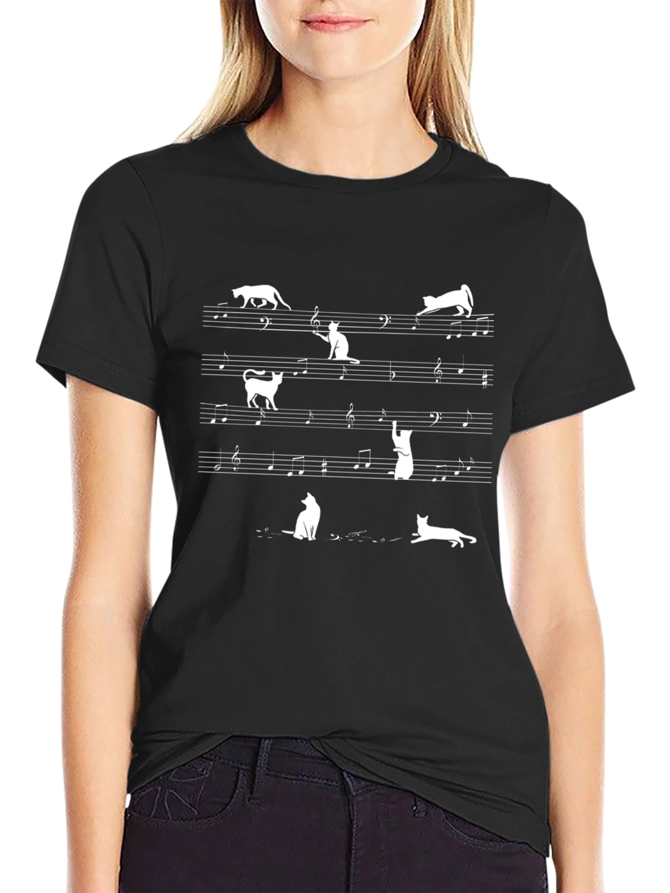 Musical Cat T-Shirt - Black Cotton Blend