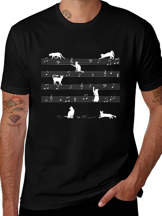 Musical Cat T-Shirt - Black Cotton Blend
