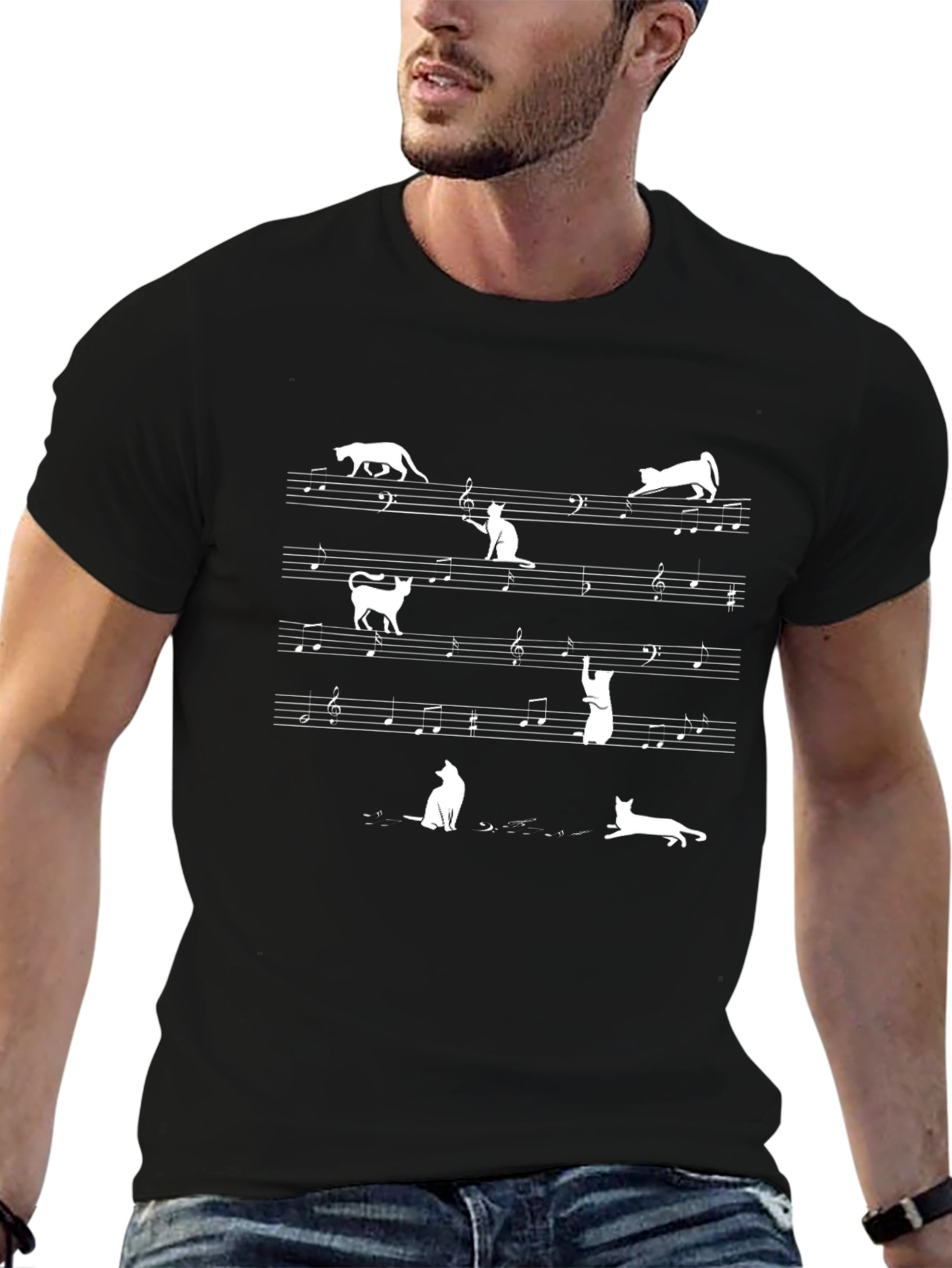 Musical Cat T-Shirt - Black Cotton Blend