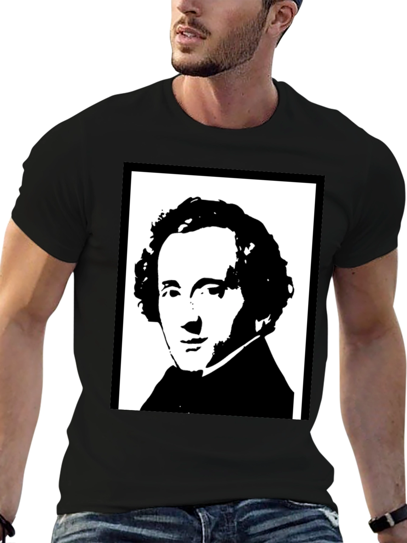 Black T-Shirt with Historical Portrait Graphic