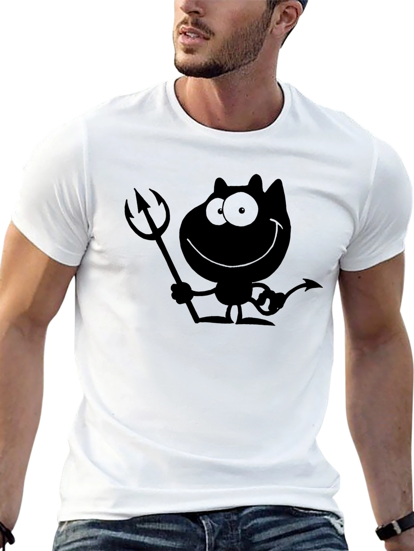 Mens Black Devil Cartoon Graphic Tee