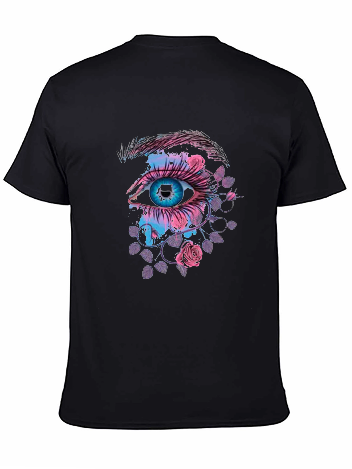 Eye and Roses Graphic Print Black T-Shirt