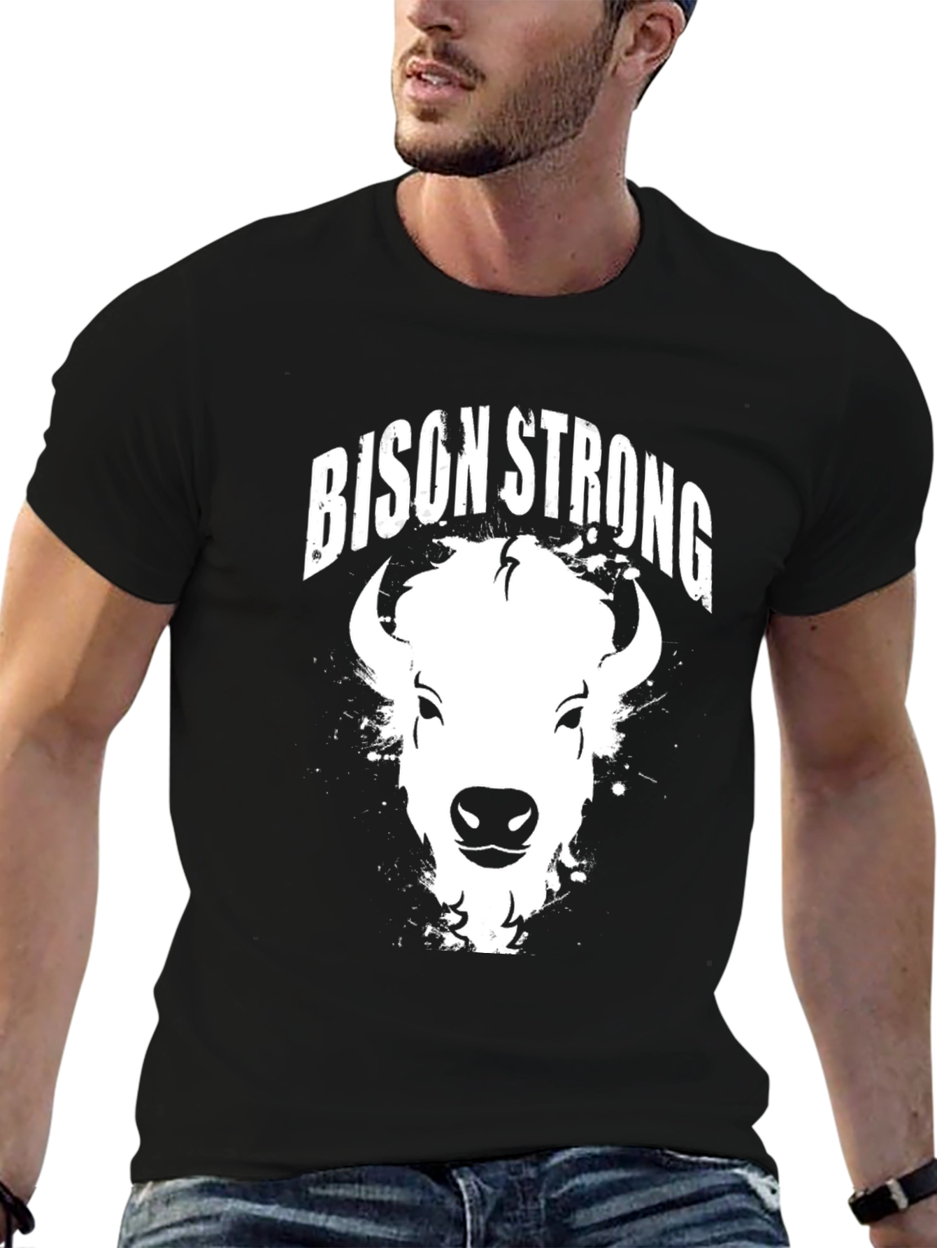 Bison Strong Graphic Tee - Black Cotton T-Shirt