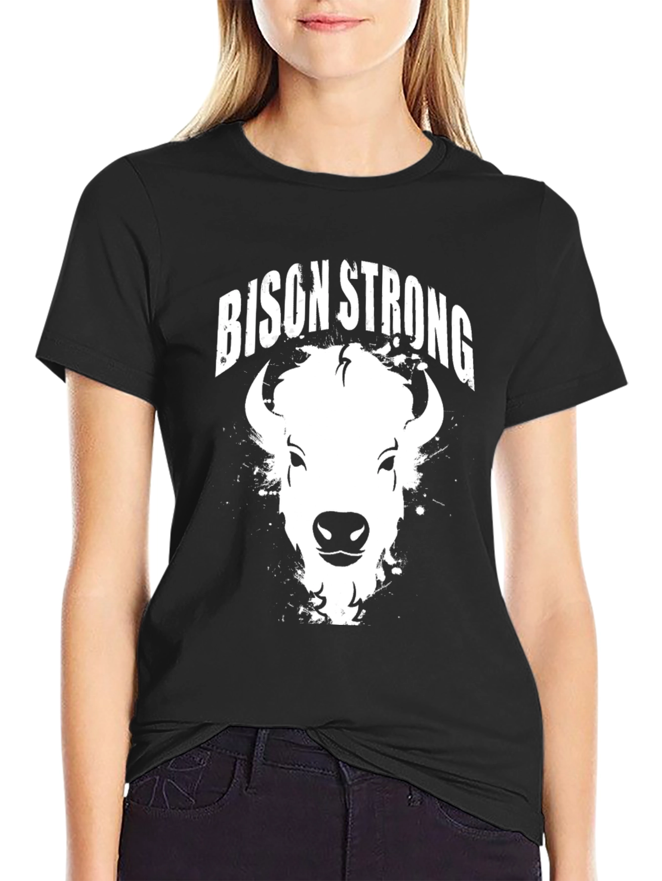 Bison Strong Graphic Tee - Black Cotton T-Shirt