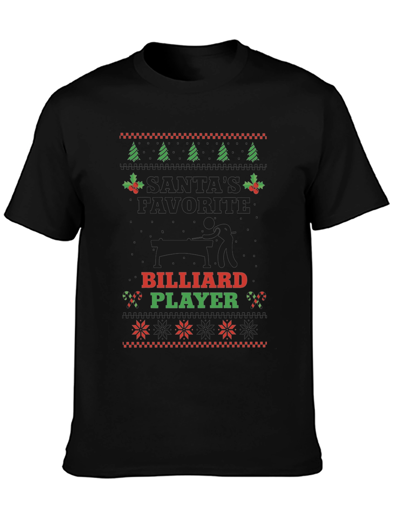 Santas Favorite Billiard Player Christmas T-Shirt